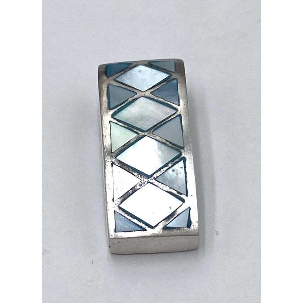 925 ATI Thai Pendant Blue Mother of Pearl Sterling Silver Geometric Inlay 5.32g